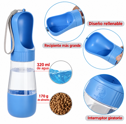 Botella portátil para perros 2 en 1: dispensador de agua con tazón integrado